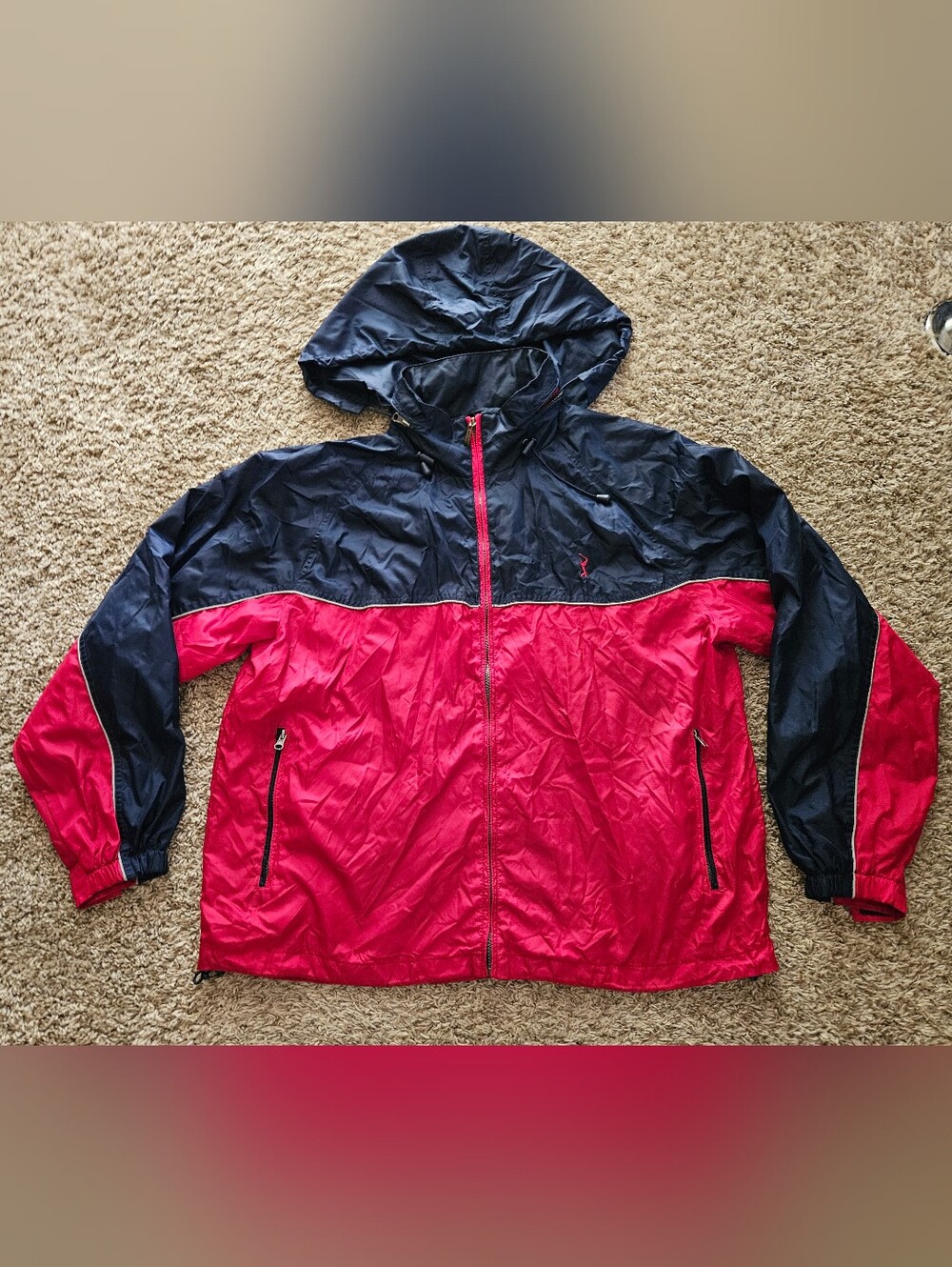 PGA Tour Men's Roll Up Hooded Windbreaker Vintage Red Navy Blue Size XL